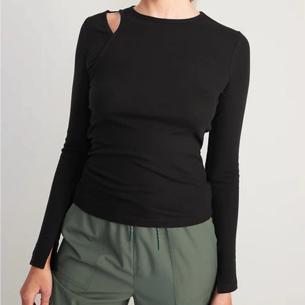 Long-sleeve Ultra Light Rib-knit Asymmetric Cutout Tshirt